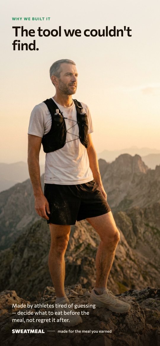 Sweatmeal - the training-nutrition tool built by athletes who were tired of guessing what to eat.